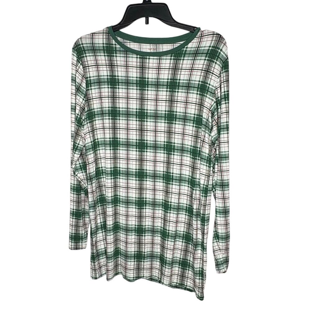 Little Sleepies Adult Green White Plaid Holiday Christmas Long Sleeve Pajama Top